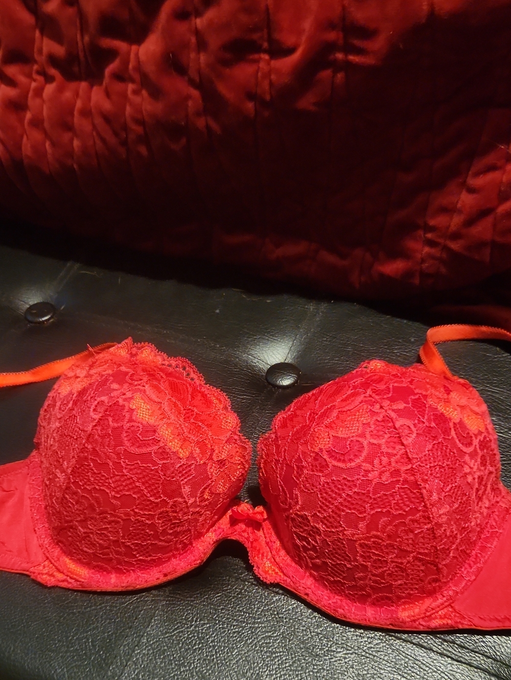 Adore Me Red Lace Push-Up Bra with Floral Detail